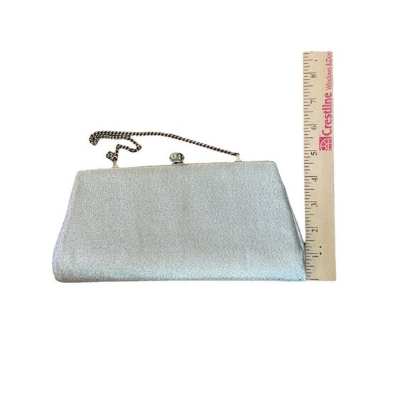 VTG Silver Sparkly Glittery Clutch Bag Silver Top Round Clasp Happy Hour Flapper - Picture 4 of 5
